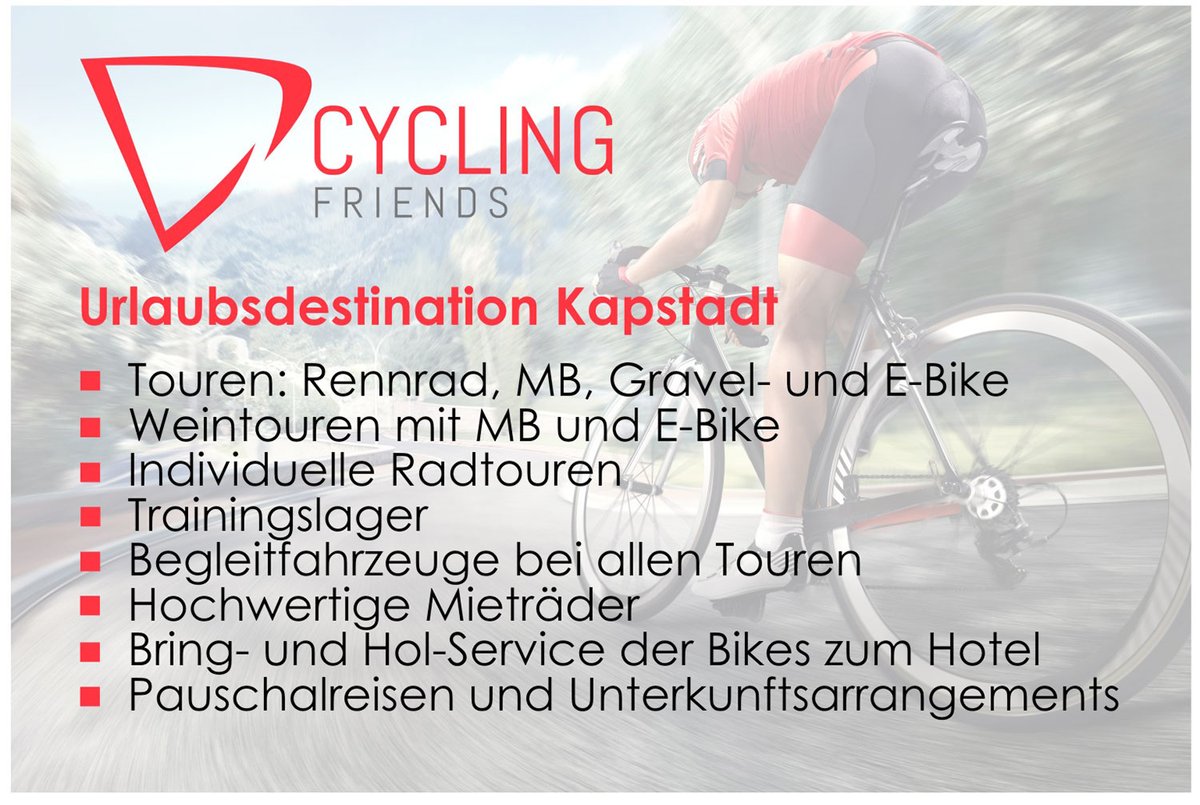 #Rental #bikes, Drop-off and collection service of #bikes at your hotel, #Accommodation arrangements, #Airport transfers, #Excursions as well as #organisation of #safaris. cycling-friends.com
#Rent a #bike | #Buy a #bike | #Tours | in #SouthAfrica