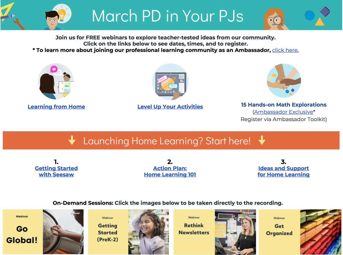 Seesaw's tweet photo. We've just added three additional LIVE sessions next week to support educators. Join us https://t.co/ELw4ggFMfV
💡Getting Started
✅Action Plan:Home Learning
😊Learning from Home
Additional resources at https://t.co/baeJExrPgf
#seesawchat #onlinelearning #RemoteLearning https://t.co/3hafpPZF86