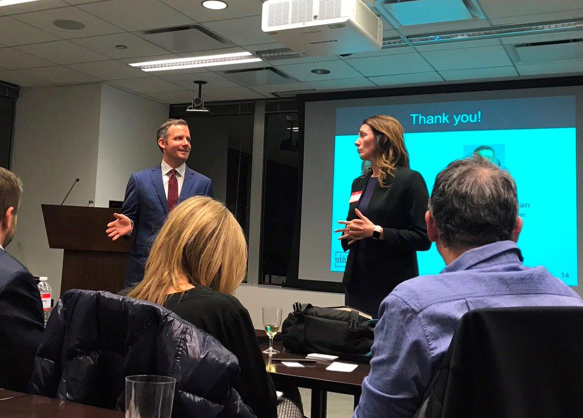 MBHB's tweet photo. MBHB’s Kirsten Thomson and Marcus Thymian presented on IP Considerations for Early-Stage Funding at last night’s gathering of the Chicago chapter of @SoPEOfficial and discussed preventing mishaps in friends and family financing and preparing pitches to VCs and angel investors. https://t.co/o7Sp7sDYWb