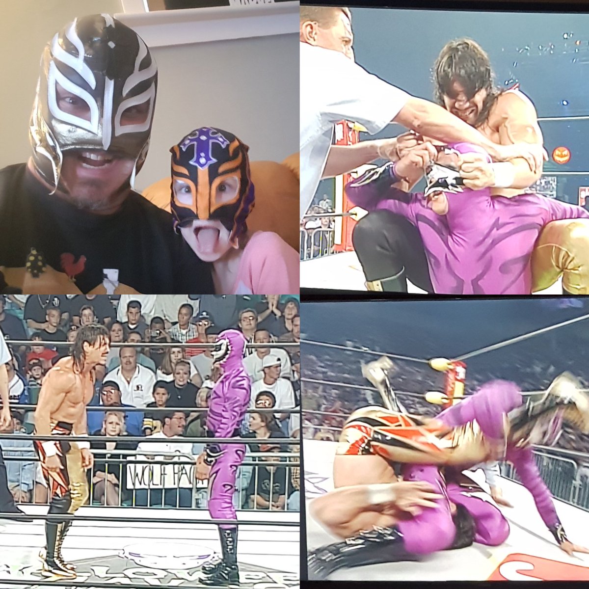duchbaggio's tweet photo. #KaylaJean wanted to watch my favourite match of all time. @reymysterio vs #EddieGuerrero Halloween Havoc '97 is #1 forever! https://t.co/0fSMWeGdku