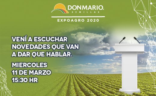 [COMUNICACIÓN ESPECIAL PARA PERIODISTAS] 
Te invitamos a participar de un encuentro para compartir información sobre las novedades en DONMARIO Semillas y los lineamientos comerciales más importantes del negocio.

Miércoles 11 de marzo 15.30 hs. Stand DONMARIO Semillas en Expoagro