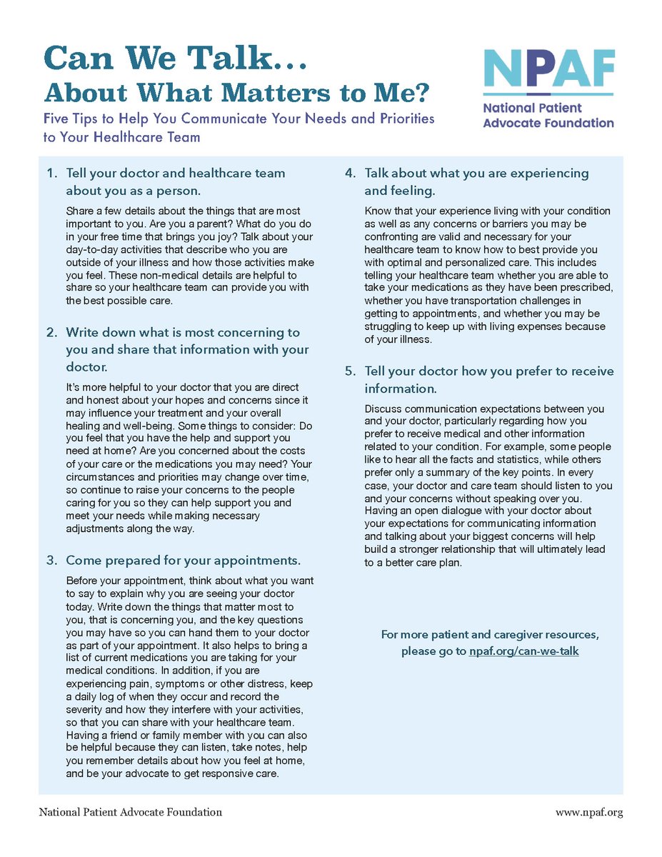 HCPNW's tweet photo. Whether for #advancecareplanning or due to a #COVIDー19 outbreak, being your own #patientadvocate is key to getting #healthcare you want.

Our friends @NPAF_tweets have this terrific info page on how to #communicate effectively. 💬 It's our #weekendreads. https://t.co/H4MLdVW0mV