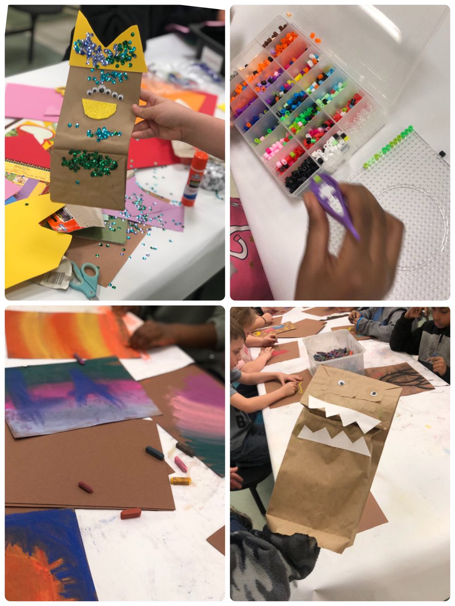 MsAmberASP's tweet photo. Makerspace today included Paper Bag Puppets, Fuse Beads, and chalk pastels! Lots of creativity here at Baker! #journeytoawe #BakerASP @bakerelembears @iLabBaker1 #art #creativity #elementaryart #makerspace https://t.co/UmKeRrh7y4