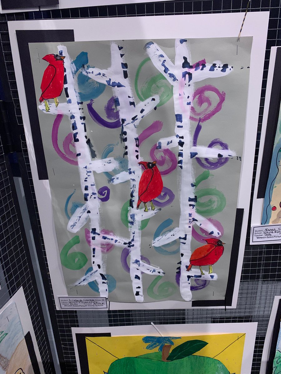 mabe3lions's tweet photo. These three kiddos rocked out their art and represented our class well at the art show tonight! #supportthearts @MarvinWardES1 @WSFCSArts https://t.co/bKswUPzaAn