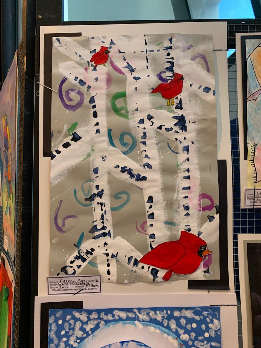 mabe3lions's tweet photo. These three kiddos rocked out their art and represented our class well at the art show tonight! #supportthearts @MarvinWardES1 @WSFCSArts https://t.co/bKswUPzaAn