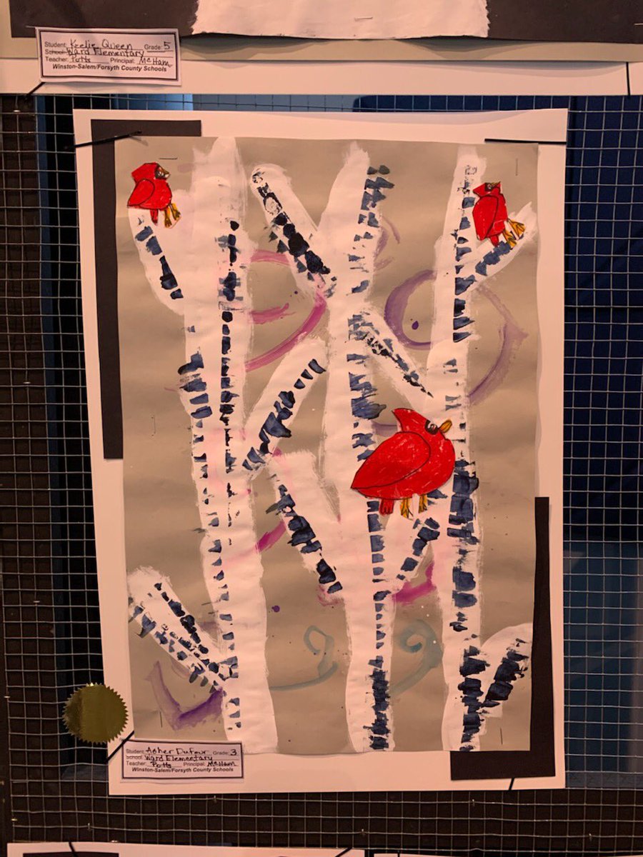 mabe3lions's tweet photo. These three kiddos rocked out their art and represented our class well at the art show tonight! #supportthearts @MarvinWardES1 @WSFCSArts https://t.co/bKswUPzaAn