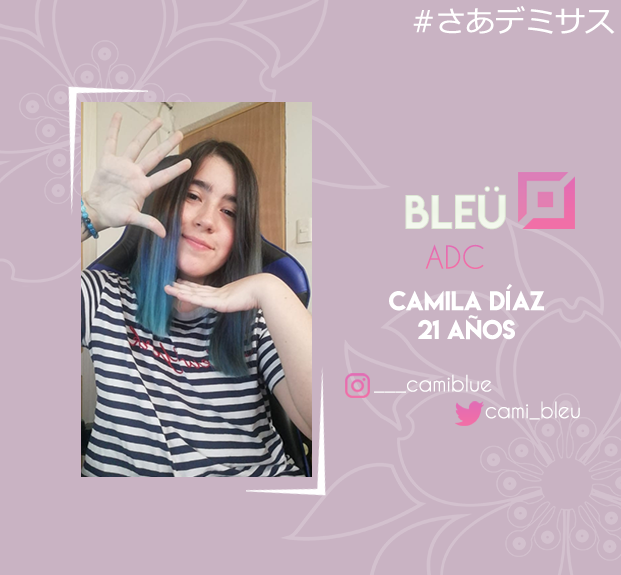 DemissusT's tweet photo. La chica de azul, la más otaku de todas, la JoJo fangirl @cami_bleu con su rol de ADCarry♥ https://t.co/Iwpt1sDlut