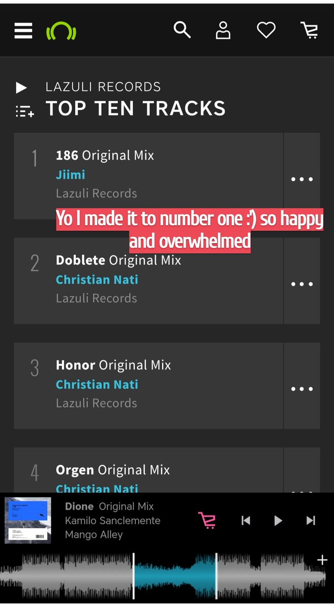 This is a huge step for me and I can't thank you all enough for the support. I made it to #1 on @beatport @LazuliRecords ... โฅ๏ธโฅ๏ธthank you thank you thank you ๐ค๐ฝ https://t.co/GPGwGwQR0j