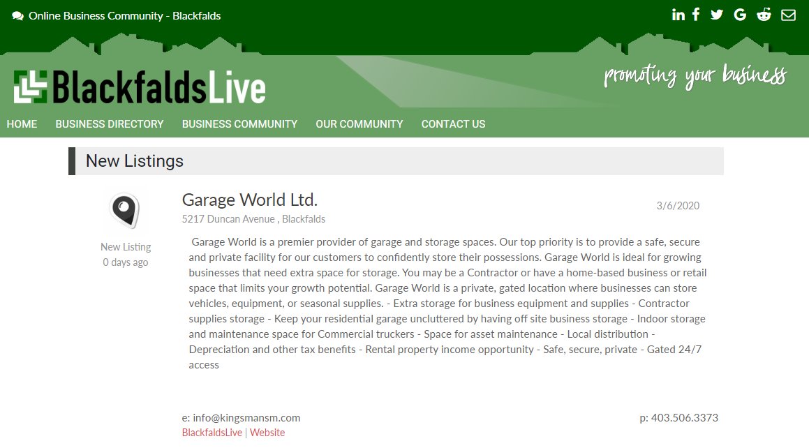 New Listing 
<a href="/GarageWorld/">Garage World</a>
 #blackfalds only minutes from #reddeer - Blackfalds Business Directory blackfaldslive.ca