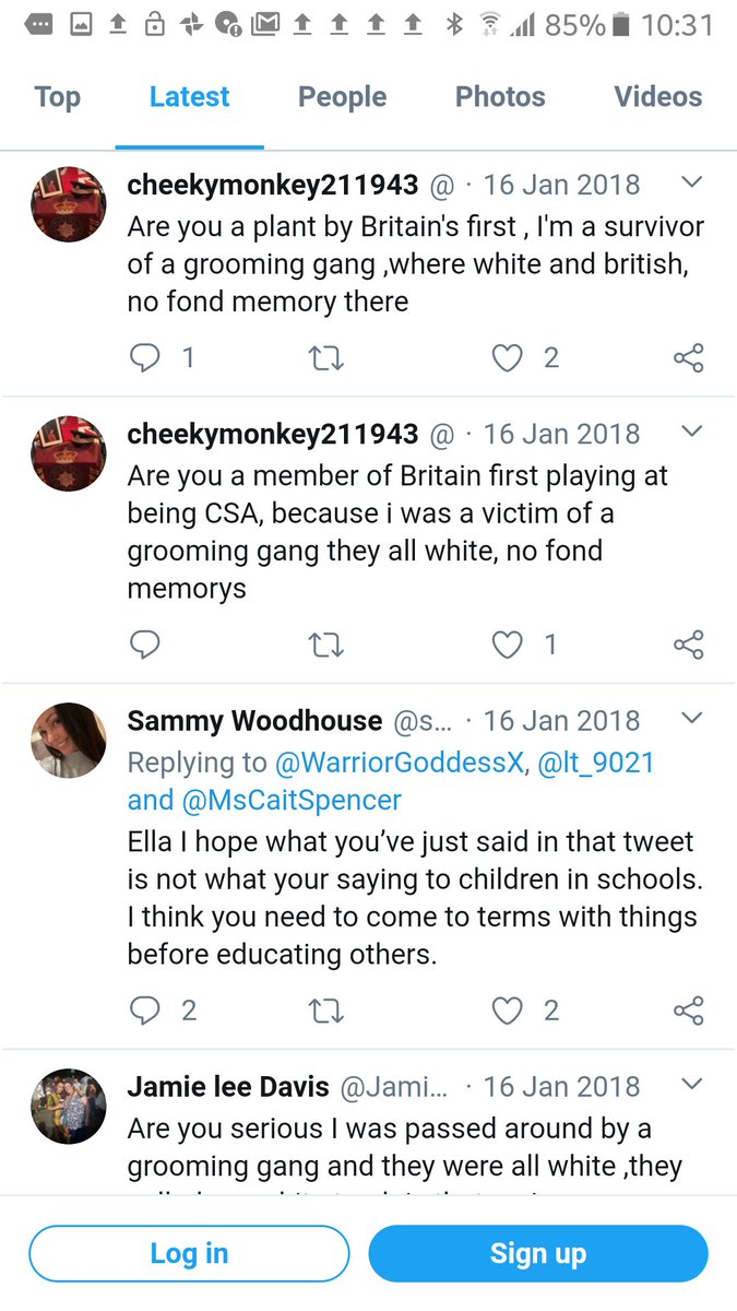 After I challenged her on what she said, Ella tweeted that not all sexual abuse is violent or harmful to children. She then deleted the tweet but Sammy wrote it out word for word in a response. This really worried me. Sammy also showed concern at this comment. 14/