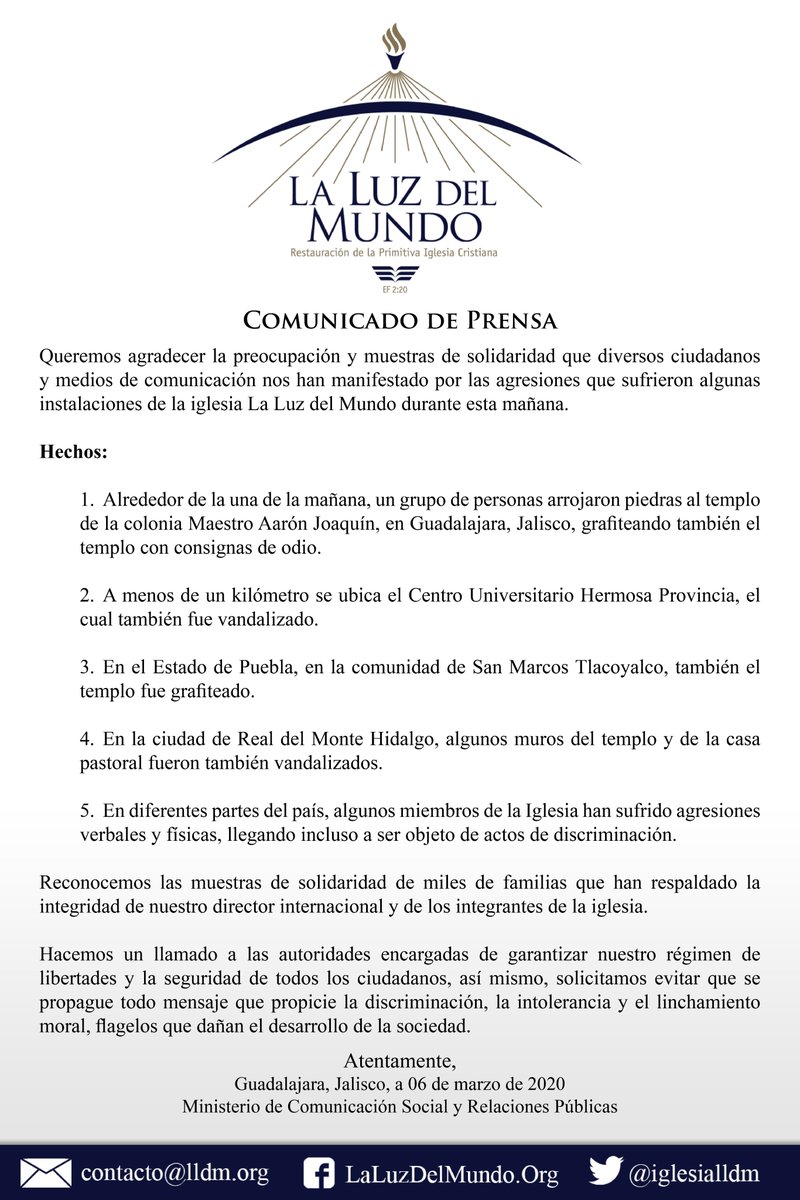 iglesialldm's tweet photo. Reconocemos las muestras de solidaridad de miles de familias que han respaldado la integridad de nuestro director internacional y de los integrantes de la iglesia.
#WeAreLight
#LLDM 
@CNDH 
@CONAPRED https://t.co/cv95TOKJM4