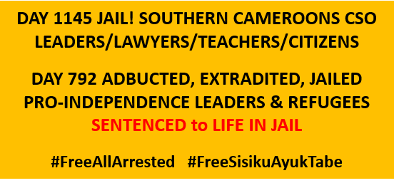 judithnwana's tweet photo. #SouthernCameroons peaceful activists @Day1145 in #Cameroon jails, tried in military ct, given stiff sentences. Pro-indep leaders Day792 incarceration, sentenced to life #FreeAllArrested @swiss_un @EU_Commission @StateDept
@NRC_Egeland @UKUN_NewYork @CanadaUN @commonwealthsec @UN https://t.co/G9hIS8Mlfy
