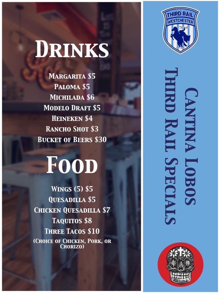 thirdrail914's tweet photo. Don’t forget! Tomorrow join us as we head back over to @CantinaLobos! Food and drink specials for all #NYCFC fans! #NYCFC #ThirdrailSC #ThirdRail914 #TR914 #CantinaLobos #Westchester #Pelham https://t.co/gqdvDxsfRJ