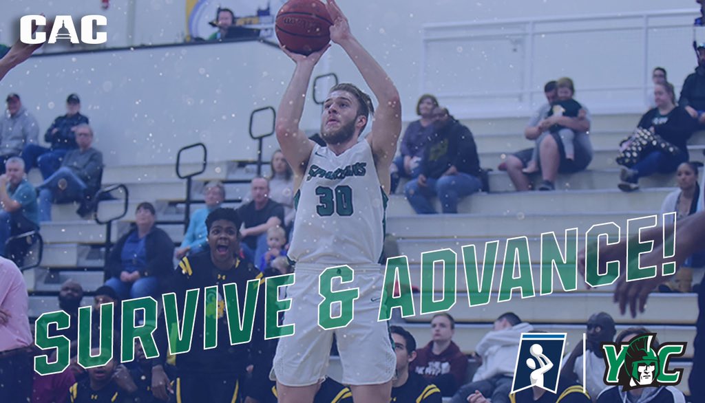 C2CAthConf's tweet photo. ❕𝙎𝙋𝘼𝙍𝙏𝘼𝙉𝙎 𝘼𝘿𝙑𝘼𝙉𝘾𝙀 ❕

York (Pa.) defeats St. John Fisher 88-67 in the First Round of the NCAA Men’s Basketball Tournament 🙌 

🏀 https://t.co/v3qYmOuZer

#CACMBB | #D3Hoops https://t.co/avNIrDQctL