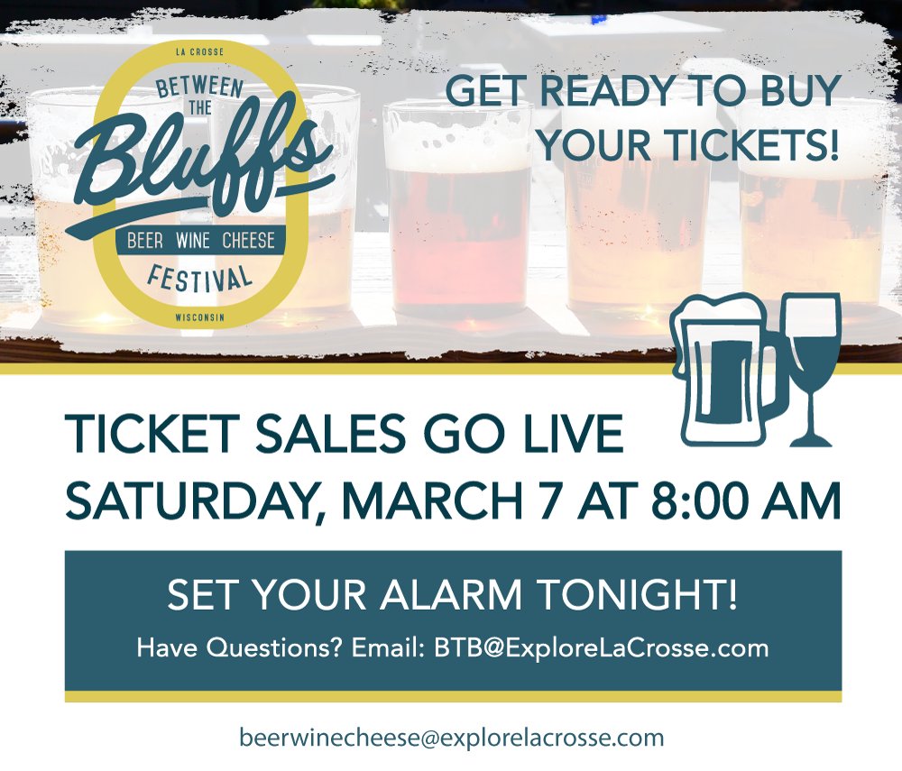 BeerWineCheese's tweet photo. SET YOUR ALARMS - TICKET SALES START TOMORROW!
Tomorrow, Saturday, March 7th at 8:00 am Between the Bluffs Beer, Wine and Cheese Festival Tickets Go On Sale! #Festival #Beer #Wine #Cheese
Link to Purchase Tomorrow: https://t.co/ltnFq94OQz https://t.co/x0HNwboBDY