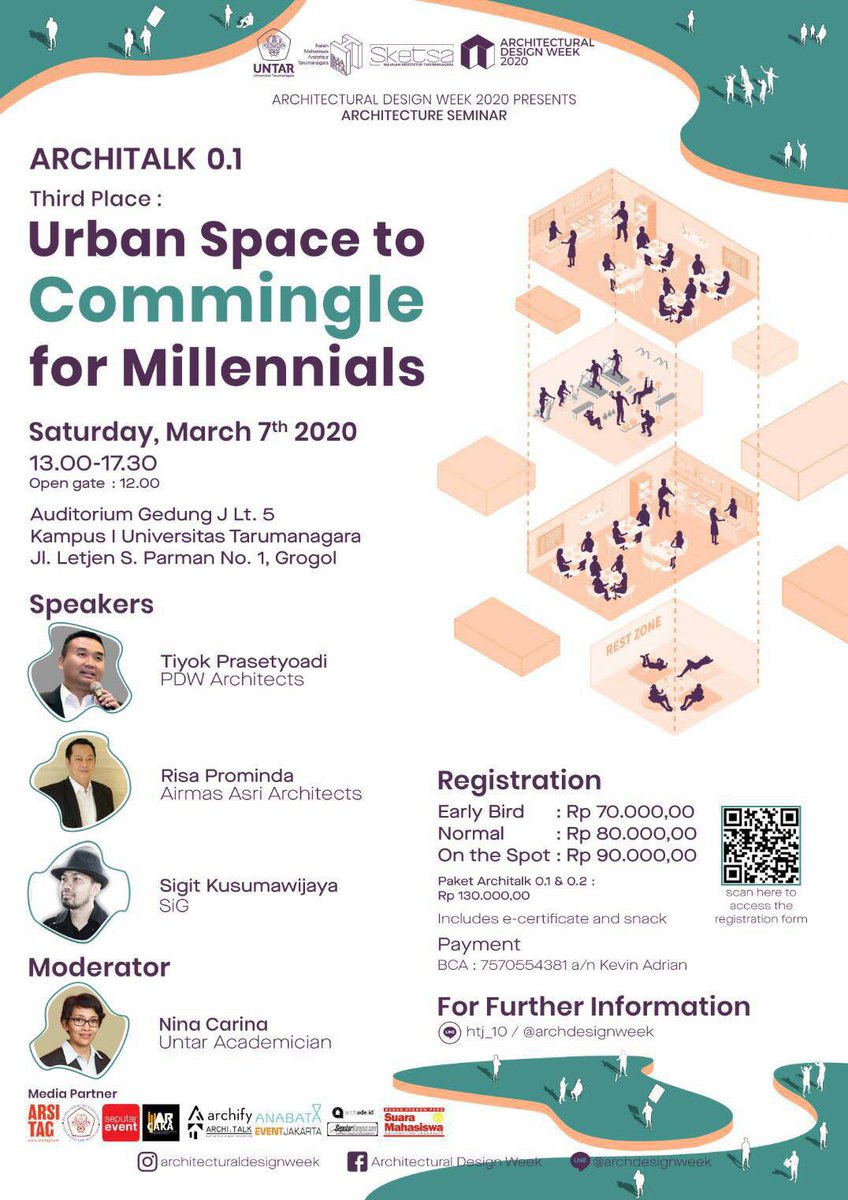 SEMINAR ADW 2020 Presents
"ARCHITALK 0.1 - Third Place : Urban Space to Commingle for Millennials”
Sabtu, 7 Maret 2020
Open Gate: 12:00 WIB
Waktu: 13:00-17:30 WIB
@ Auditorium Gd. J Lt. 5, Kampus 1, UNTAR, Jakbar

<a href="/archdesignweek/">Architectural Design Week 2025</a>
@architecturaldesignweek @imarta_untar