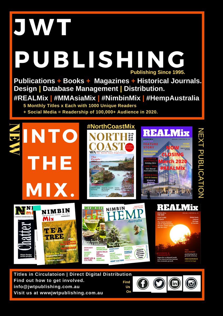 NthCoastMedia's tweet photo. #JWTPublishing
Direct Digital Distribution
#REALMIX #NorthCoastMix #HempAustralia #NimbinMix #MMAsiaMix #GoldCoastMix #QueenslandMix #TravelMix  
For Information or Register to Subscribe for FREE in 2020 | https://t.co/MuzGK6CJQJ https://t.co/UKUL4m2c17