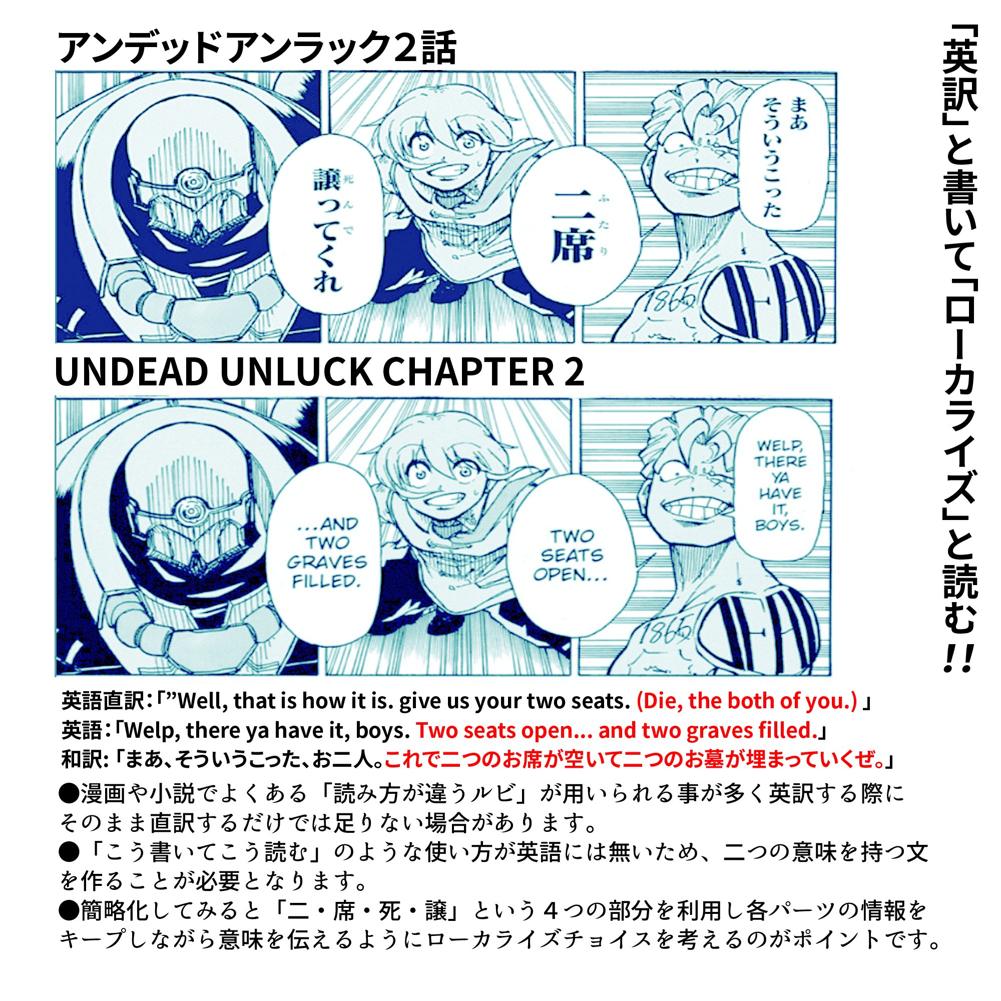David Evelyn 漫画翻訳仕事でよくある異なる読み方のあるルビへの対策は英語 講座的に説明してみた キャラの個性を表現したりネイティブに自然に聞こえるようにしたり 何よりなるべく正確に日本語を英語化するという繊細なバランスを保つのは苦戦 ハード