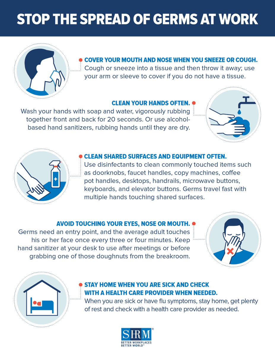 bhernandez78's tweet photo. Good ideas on hoe to Stop Spreading Germs at work by @SHRM.  Full article https://t.co/lGoPHsjEpg https://t.co/r5BzEB6aA5