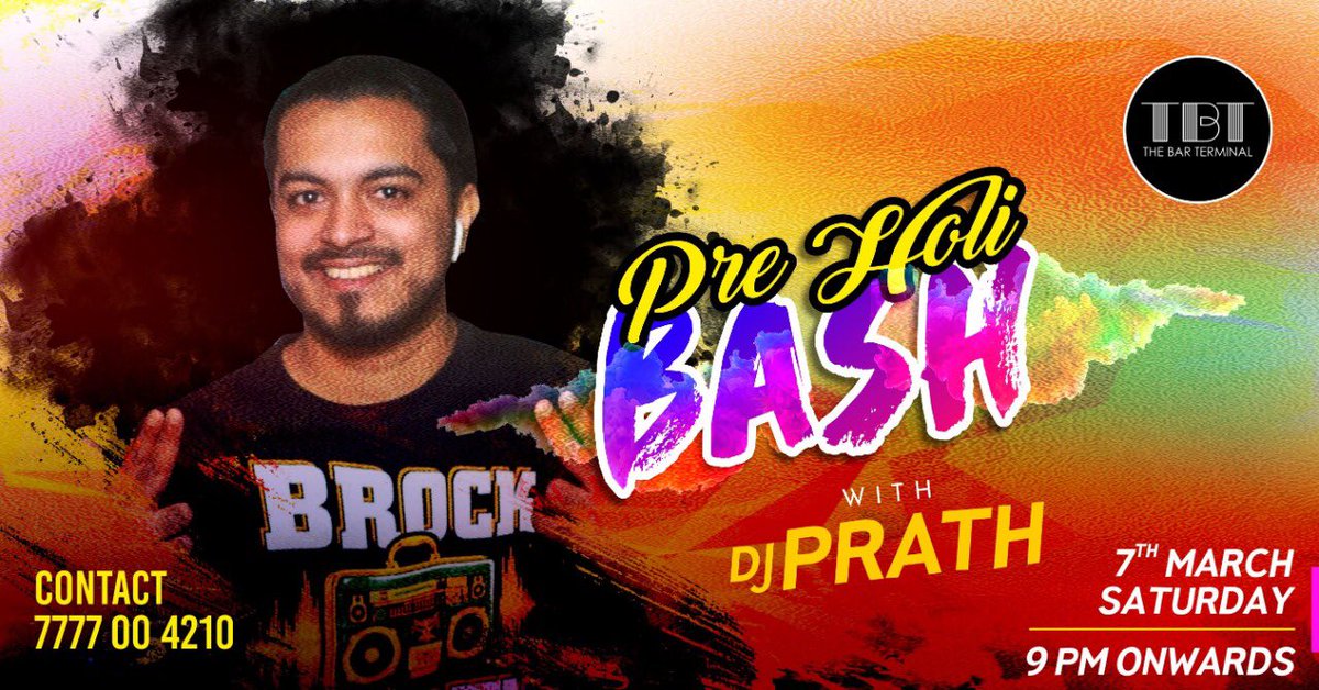 thebarterminal's tweet photo. Dance and drink till you drop &amp; Celebrate Holi like never before in our Pre Holi Bash.
feat.
DJ Prath 
07th March, Saturday
9 PM Onwards
For further details: 7777004210
#thebarterminal #tbtmumbai #mumbainightlife #mumbaiparties #mumbaipartypeople #holi #holi2020  #preholibash https://t.co/isLgdLfhWw