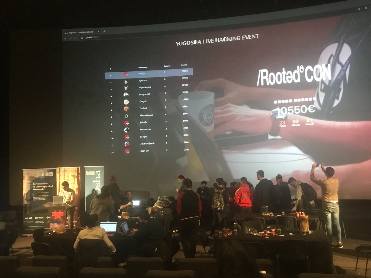 <a href="/rootedcon/">/RootedCON</a> live hacking event is over ! Thanks to our customer &amp; hunters for participating in this great hacking night. This was our first event in spain, and we were glad to initiate it with a spanish bank. Many more to come, stay tuned ! #rooted2020