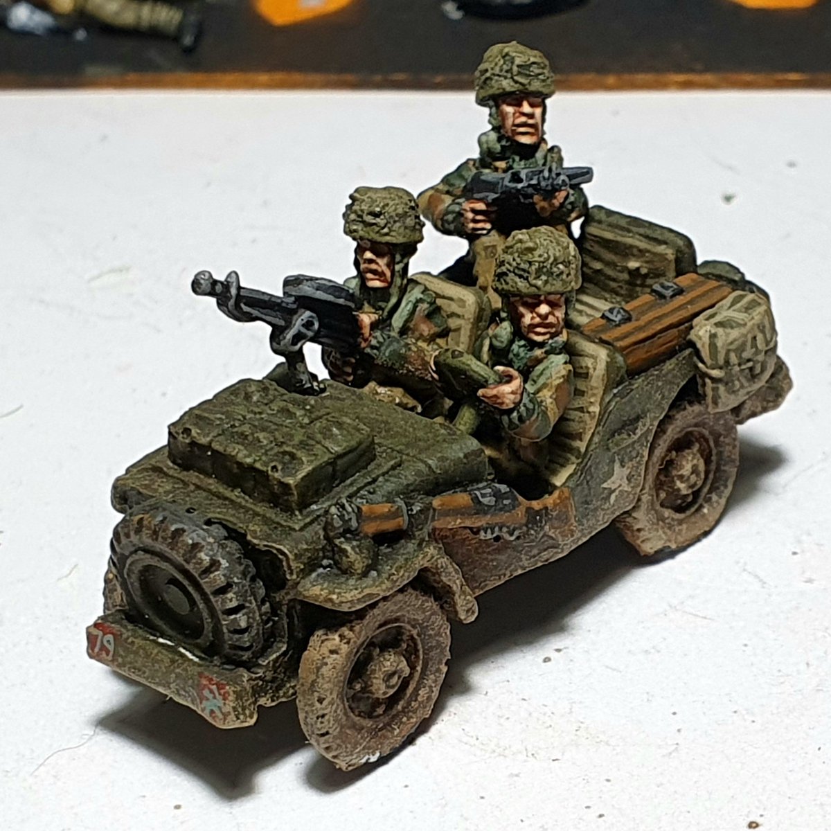 BenFiene's tweet photo. So finally got around to reading @Dozibugger s article in the Lard annual. Now this has happened. Infantry recce section pretty much ready, ordered a new barrel for my Daimler AC, and new dingos, and tracking down more airborne jeeps. #iblameskinner #spreadthelard #bashonrecce https://t.co/Camllh5h8v