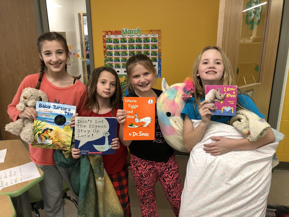 MrsRohweder's tweet photo. Today we had a Reading Pajama Party for Read Across America Week. We snuggled up in our pjs to enjoy bedtime stories shared by our classmates plus cookies and milk. @PrairieRidge345 #ReedsburgPride https://t.co/KanNIPXgfP