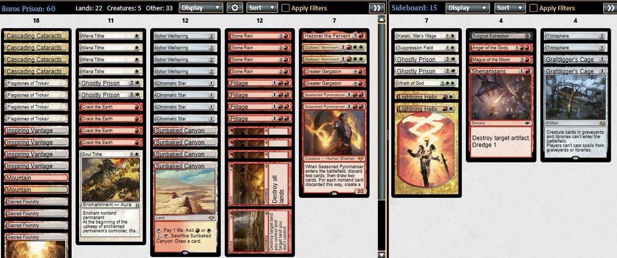MrZarukai's tweet photo. Unfortunately, I won't be able to attend #SCGREGIONALS but if I were this is the #BorosPrison list that I would be running. #MTG #MTGModern 

Main deck is broken down by Lands, Answers, Card Draw, Land Destruction and Threats. Many of these cards serve multiple purposes. https://t.co/HYGTifNYMk