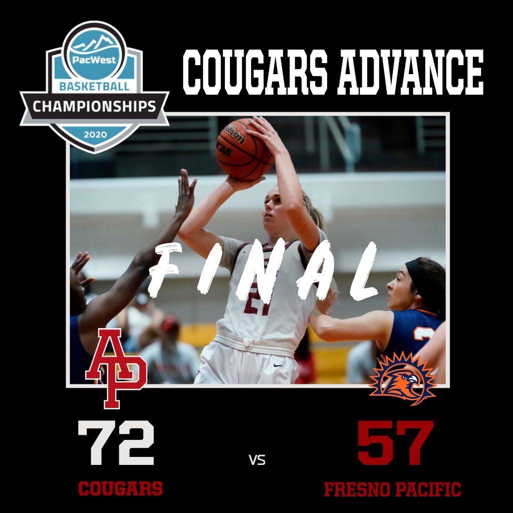 APUCougars's tweet photo. Led by a 23-point effort from senior Daylee Hanson, @APUWBB1 is advancing to the Championship of the 2020 PacWest Basketball Tournament... the Cougars will take on top-seed Hawai’i Pacific at 2:00 pm TOMORROW (Saturday, March 7) in the Felix Event Center in Azusa, Calif. https://t.co/vPJgw0dt10