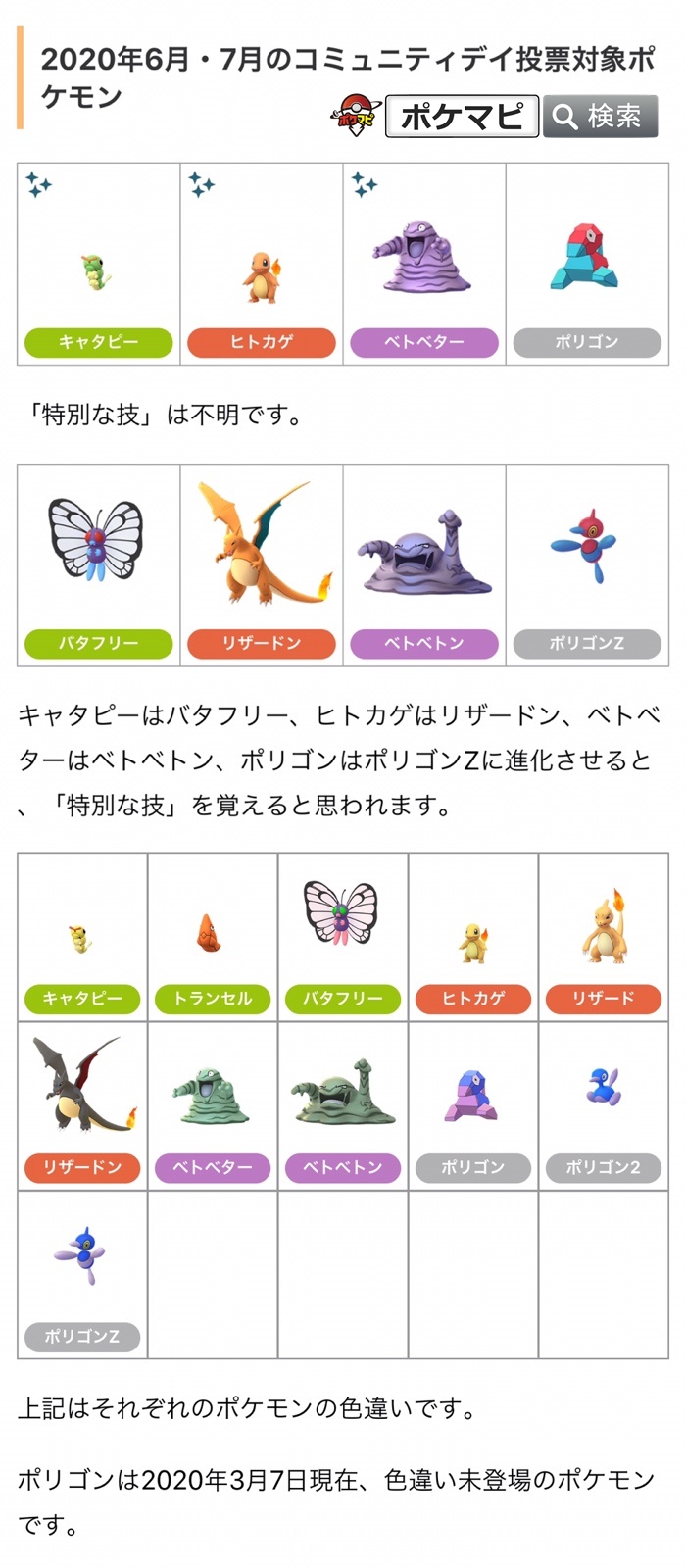 ポケモンgo攻略情報 ポケマピ 解析情報にて 年4月5月 6月7月 8月9月のコミュニティ デイ投票情報が確認されています 4月 5月 ゴース サンド ゼニガメ ビードル 6月 7月 キャタピー ヒトカゲ ベトベター ポリゴン 8月 9月 フシギダネ