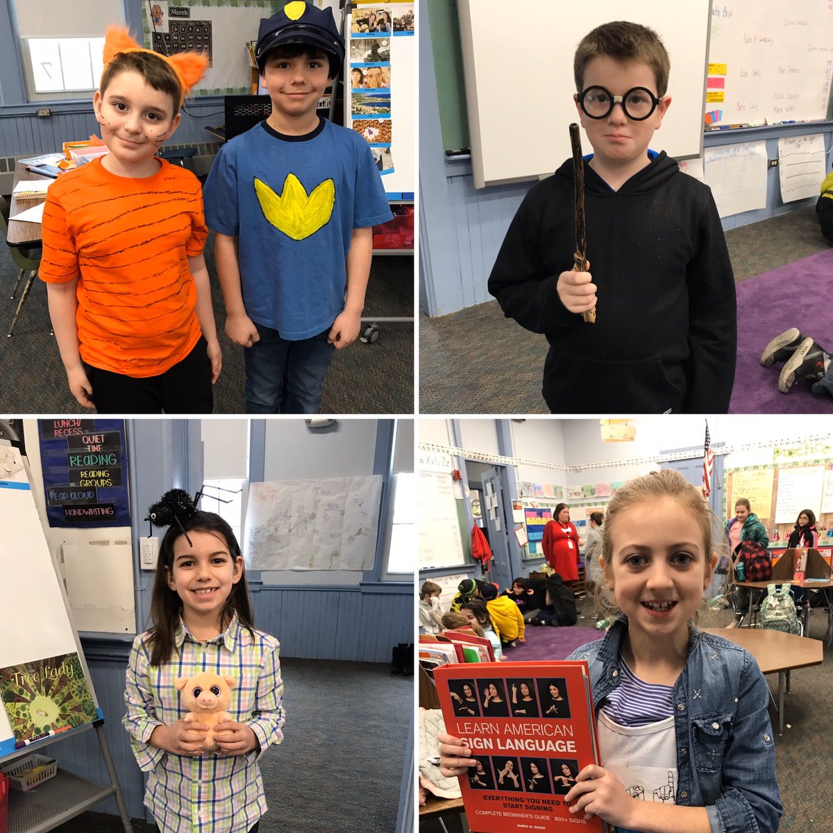 therealmiss2K's tweet photo. Celebrating the end of Read Across America with some of our favorite book characters! @NLS_Rochester @jk_rowling #dogman #davpilkey #asl #charlottesweb https://t.co/dW9btsXRGf