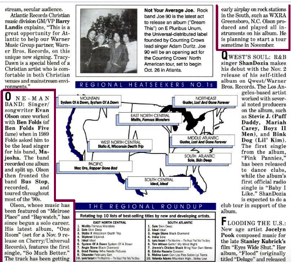 gregorianpants's tweet photo. Hey @replyall and any fans who heard this week's ep, I dug up these old music industry magazine clippings (mainly Billboard + Radio and Records) about Evan Olson's "So Much Better"

cc: @evanscottolson https://t.co/cKY0OnXSU6