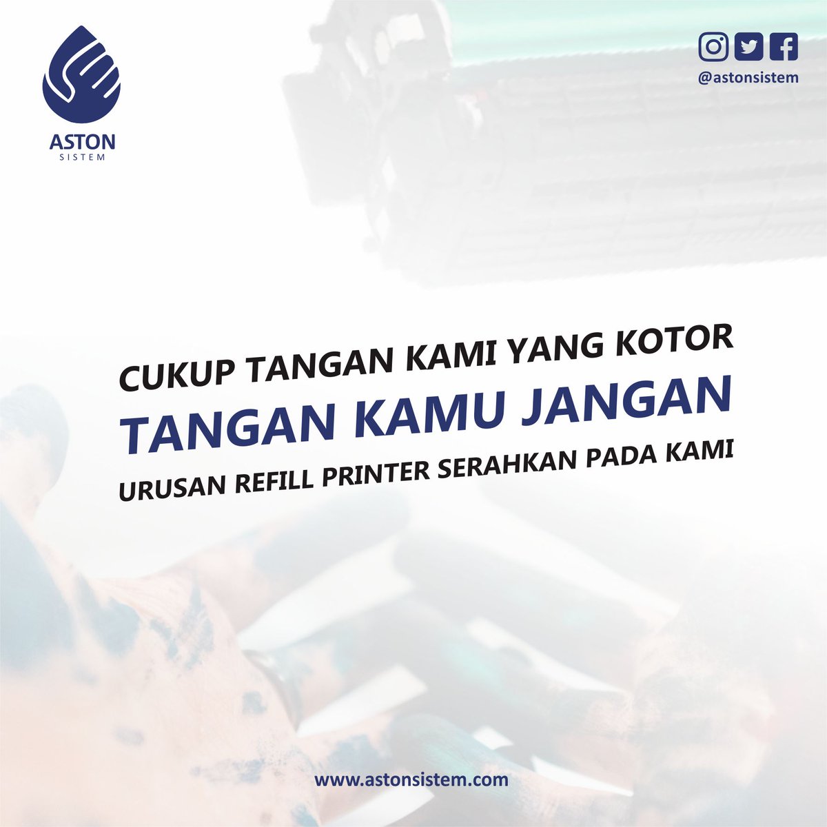 astonsistem's tweet image. Cukup tangan kami yang kotor. Tangan kamu ... Jangan. :p
Urusan refill printer Anda, serahkan pada kami ahlinya.

Aston Sistem : Selalu Memberikan Yang Terbaik

#astonsistem #refilltoner #tonerprinter #refillcenter #refilltinta #refillprinter #isiulangprinter #terbaik