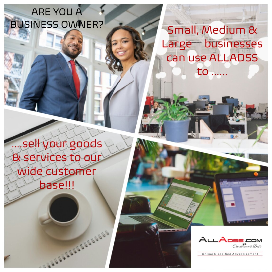 all_adsstt's tweet photo. ARE YOU A BUSINESS OWNER?
SMALL, MEDIUM AND LARGE BUSINESSES, THIS IS FOR YOU....
#alladss #SmallBusinesses #mediumbusinesses #largebusinesses #OnlineAdvertising #onlinedirectory https://t.co/AgFlgAtmQU