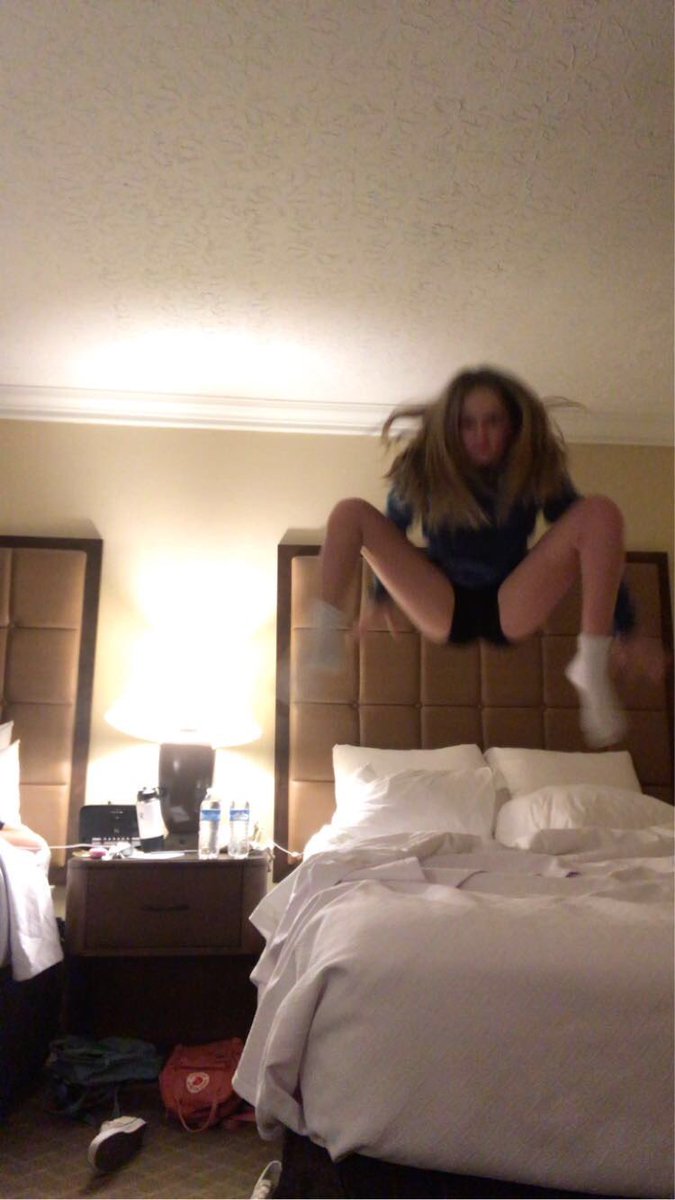 WeAreNKJV's tweet photo. Jumpnโ into bed before an 8am match! #2 Natalie #wearenkjv #13Blue #Bluegrass2020 #jumpforjoy https://t.co/AZW5FAJEea