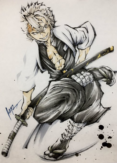 放浪のゲタローさんがTwitterに投稿した不死川実弥(鬼滅の刃)のイラスト。