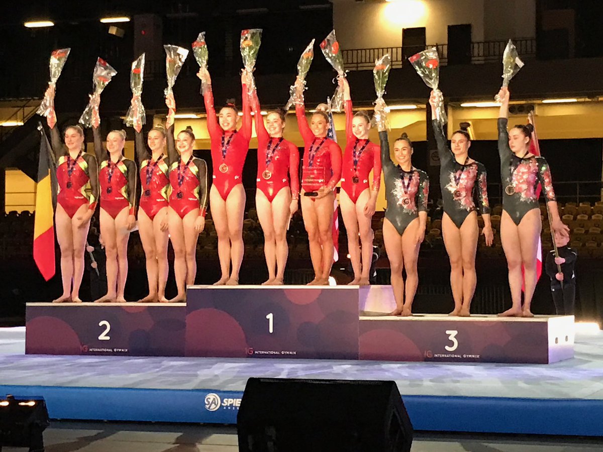 USAGym's tweet photo. The senior girls win GOLD at the Gymnix International in Montreal! Way to go girls! We are proud of your hard work! #TeamUSA 🇺🇸🏆🥇 https://t.co/63RDdUHg6B
