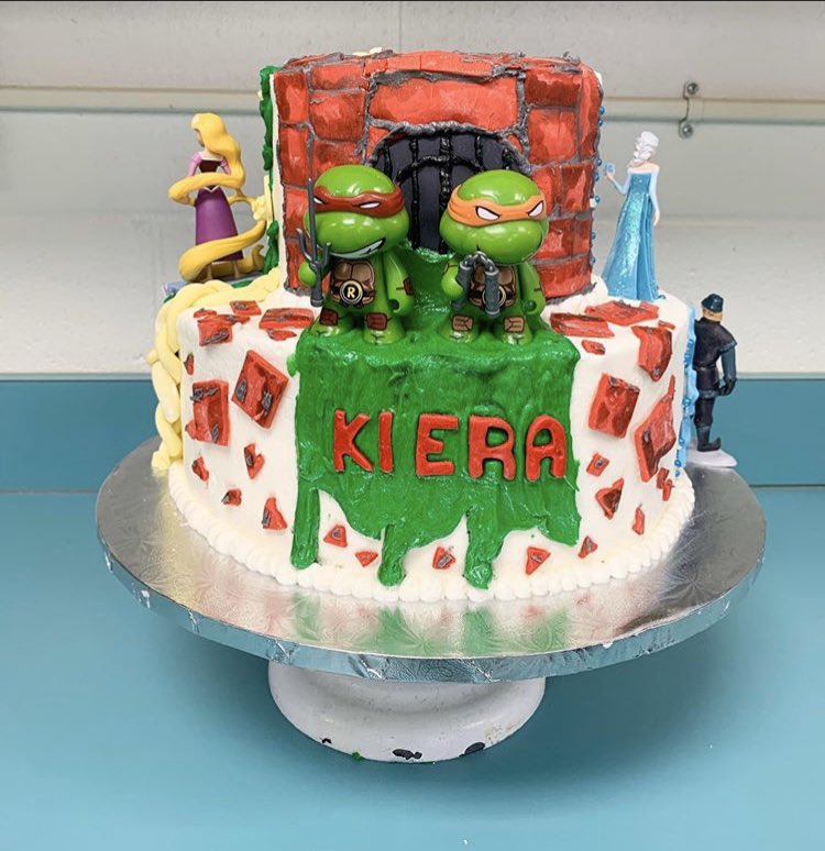 ptsa_hhs's tweet photo. Check out this beautiful cake that HHS Culinary I designed for a teacher at Hickory! It is tri-themed — Frozen, Ninja Turtles, and Rapunzel! #culinaryskill #HHScakeartists #tooprettytoeat https://t.co/M27fjX9AWR