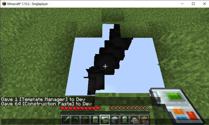 Direwolf20's tweet photo. Today in #BuildingGadgets - Construction paste is accidently an x-ray block. https://t.co/Yls4taV4xx