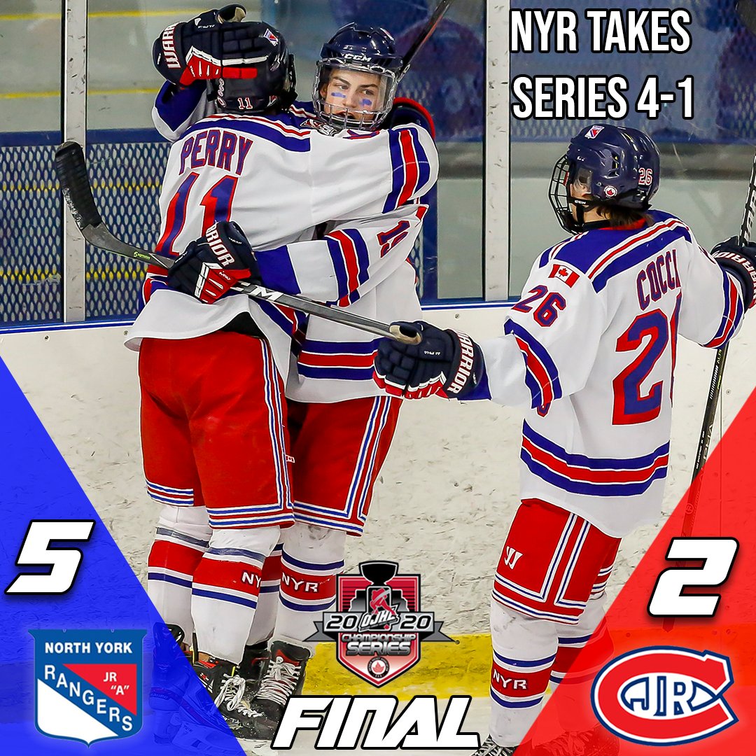 ✅ Upset complete!

The Rangers are off to the second round after winning 5-2 in Game 5 against <a href="/OJHLJrCanadiens/">Toronto Jr. A Canadiens</a>! Myles Perry scored a hat-trick in the victory!

North York will play <a href="/stmbuzzers/">St Michael's Buzzers</a> in the second round of the <a href="/OJHLOfficial/">OJHL</a> playoffs. #NYRForever