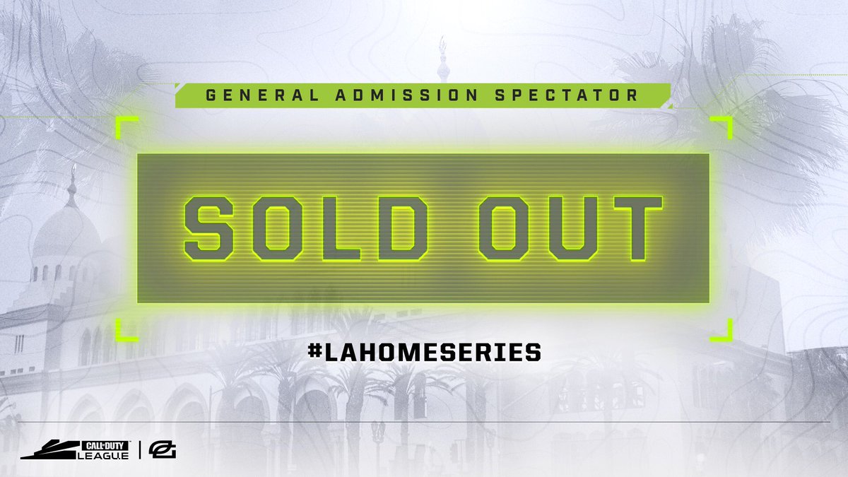 OpTic's tweet photo. SOLD OUT!

Our LA Home Series kicks off tomorrow @ 10AM PT, see you guys bright and early 👊🏼

#OGLA // #CDL2020 https://t.co/GuqHdtAJxd
