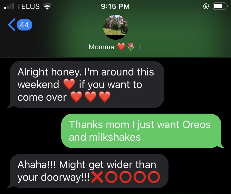 Bailey_here's tweet photo. Moms reminds me of the real stuff in life. Don’t get fat when you’re sad https://t.co/o4madZfjTQ
