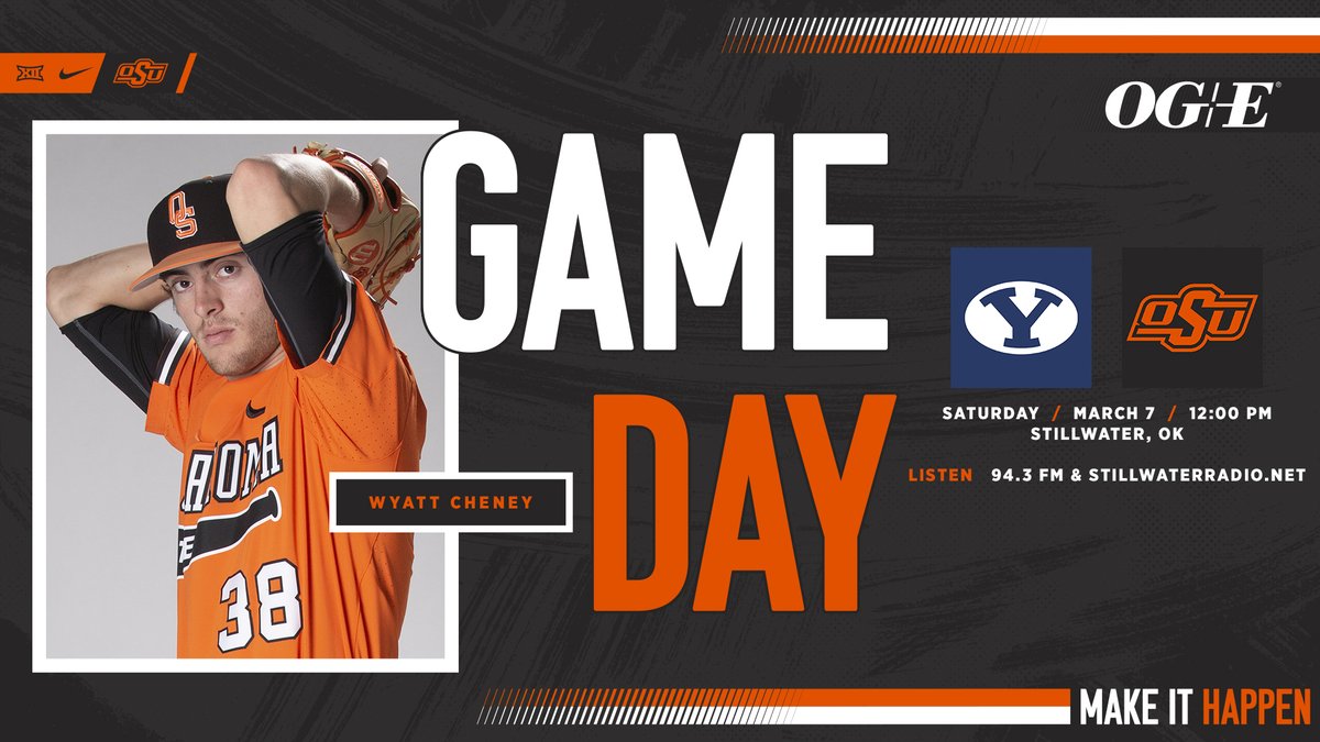 OSUBaseball's tweet photo. Closing out the weekend at high noon #MeetMeAtAllieP #GoPokes #okstate #MakeItHappen
⚾️ vs. @BYUBaseball
⌚️ 12 p.m.
🏟️ Allie P. Reynolds Stadium - Stillwater, OK
🆓 Admission
📊 https://t.co/IYLCKOS9GD
📻 @StillwaterNow 94.3 FM &amp; https://t.co/KhipTzMcMo https://t.co/ZzSbkpczQV