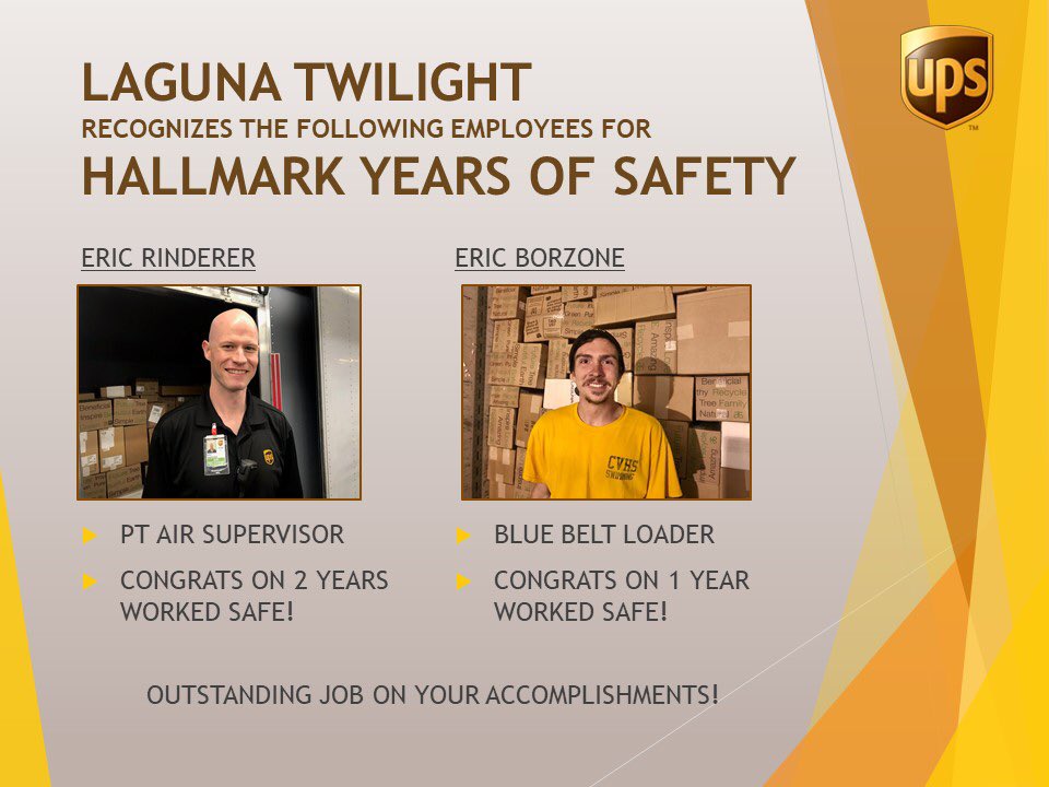 Laguna Twilight recognizing two individuals tonight for their dedication to working safely! Thank you for leading by example! @jrindafernshaw @SouthCalUPSers @jimweber88 @divine2wincom @melirere @hrbobbyups