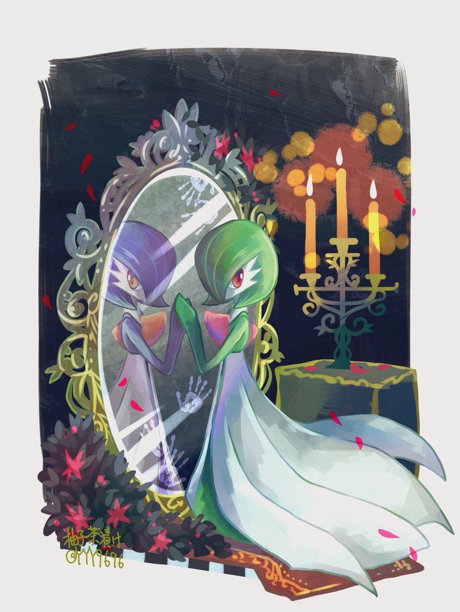 gardevoir mirror pokemon (creature) candle colored skin white skin two-tone skin reflection  illustration images
