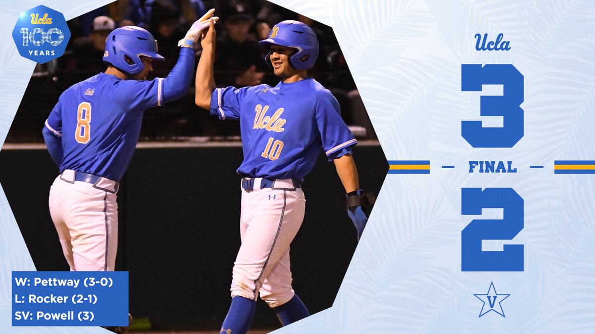 ⚾ FINAL ⚾

UCLA hangs on to defeat defending national champion Vanderbilt by a score of 3-2!

The Bruins continue the Southern California College Baseball Classic on Saturday against TCU.

#GoBruins | #UCLAvsVU