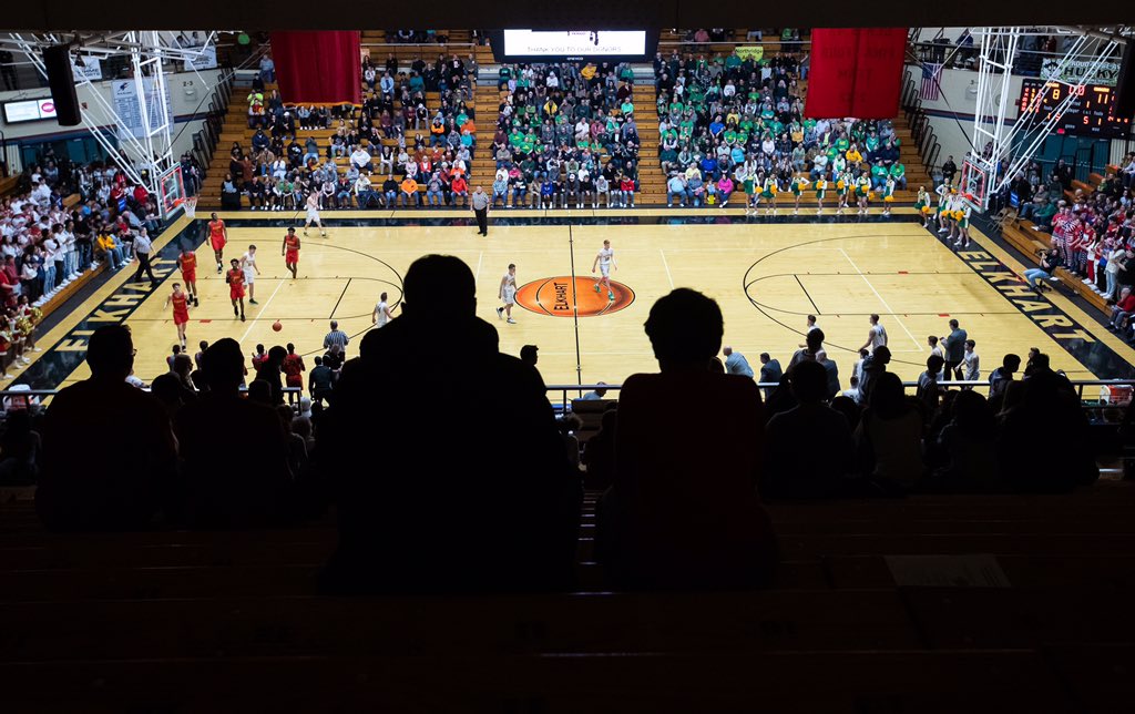 Elkhart North Side Gymnasium. Seats 7,373. Indiana basketball, man. Super cool gym. Love the corner seats.