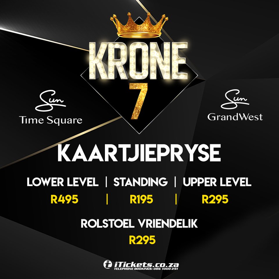 SelectMusiek's tweet photo. Kom geniet die GROOTSTE saamsing jol van die jaar! 👑🎉🎵
Kry jou #Krone7 kaartjies nou @iTicketsSA 
https://t.co/tWKrILAzjK https://t.co/5SJ5gWH8c5