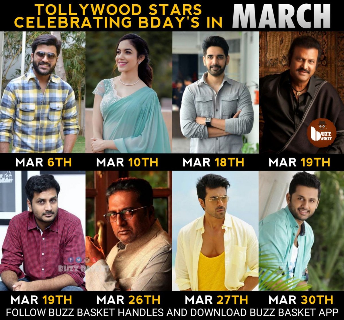 #Sharwanand #RituVarma #Sushanth #MohanBabu #AvasaralaSrinivas #PrakashRaj #RamCharan #Nithiin #March #birthdays