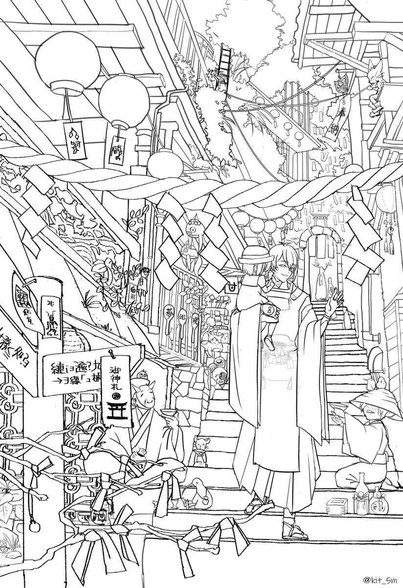 #線画を置いといたらフォロワーさんが塗ってくれるかもしれない  大人の塗り絵 (三日月の装飾は描き足してね) 